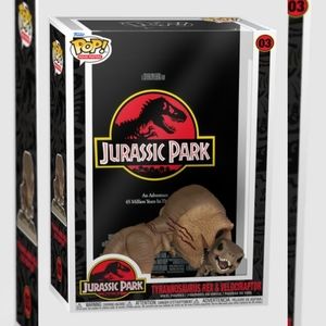 FUNKO POP MOVIE POSTER JURASSIC PARK TYRANNOSAURUS REX & VELOCIRAPTOR WITH CASE
